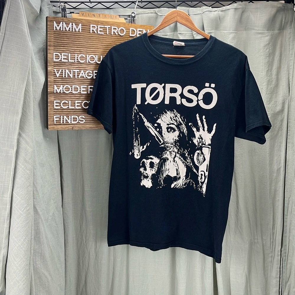 Torso Graphic Vintage Band Merchandise Black Cotton T-shirt | Unisex Medium